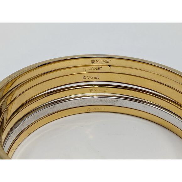 Monet Bangle Bracelet Lot of 6 Enamel Gold Silver White Navy Blue - Picture 4 of 4